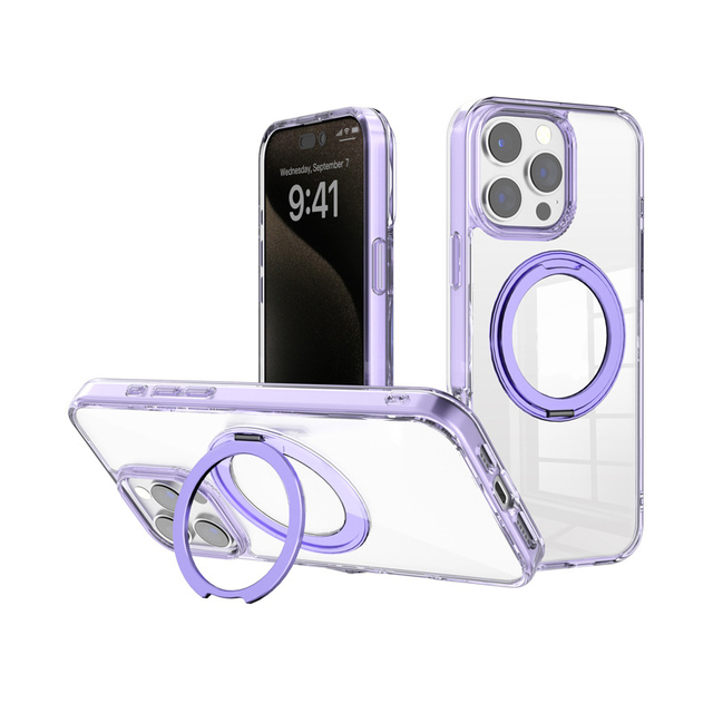 Strong Magnetic 360 Rotating Metal Stand Clear PC Back TPU Frame Hybrid Phone Case for iPhone 16 Plus 16 15 14 13 Pro Max