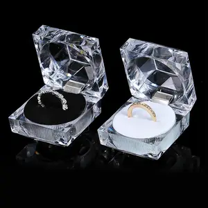 반지 귀걸이를 위한 다이아몬드 모양 소형 도매 투명한 명확한 조직자 아크릴 상자 보석