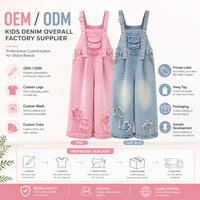 Overall Denim Anak Perempuan Celana Bib Kaki Lebar Longgar Kasual Streetwear Jeans Dicuci Fashion Pakaian Musim Panas Anak Trendi Y2K Keren