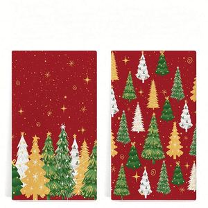 Christmas Tree Hand Ultra Soft Red <b>Bath</b> Kitchen Bathroom Towel Washcloths Highly Absorbent Guest Shower Towels - Product Image 1