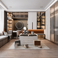 Système de dressing intégré moderne sur mesure avec miroir de coiffeuse et table de maquillage, grand rangement pour chambre à coucher, idéal pour hôtel