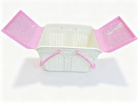 Panier de rangement rectangulaire ventilé en plastique PP, style tressé, avec poignées et double couvercle, portable, pour salle de bain, vente en gros usine