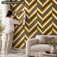 Papier peint autocollant motif chevron bois brun doré 60x60cm avec surface PET et mousse IXPE pour murs intérieurs