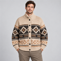 Cardigan en tricot personnalisé pour homme, pull jacquard nordique boutonné, pull épais, fabrication de vêtements en tricot en gros sous marque privée