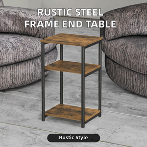โต๊ะข้างอุตสาหกรรม โครงโลหะ ท็อปไม้สไตล์รัสติก ชั้นวางของ ห้องนั่งเล่น ห้องนอน เฟอร์นิเจอร์สำหรับพื้นที่ขนาดเล็ก - Product Image 3