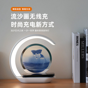 Sand Painting Night <b>Light</b> Wireless Charging LED Desktop Lamp <b>Touch</b> Control Eye Caring Geometric Design D25 - Product Image 1