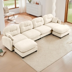 Modular Cloud Velvet Sectional Minimalist Living Room With Detachable <b>Footstool</b> Soft Oversized Couch - Product Image 1