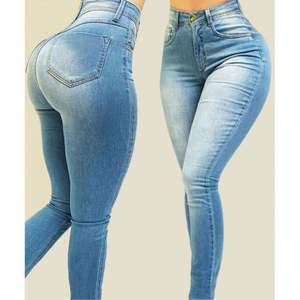 Pantalones de mujer, mallas ajustadas de cintura alta, pantalones vaqueros nuevos, pantalones vaqueros de cuero liso, glúteos grandes, <span class=keywords><strong>gratis</strong></span> - Product Image 4
