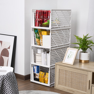 Collapsible Wardrobe Storage <b>Baskets</b> Stackable Plastic Drawer Organizers Foldable <b>Shelf</b> Bins for Home Organization - Product Image 1
