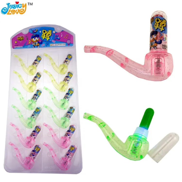 Funny Sweet Tobacco Pipe Shape Whistle Toy LED Light up Lollipop Candy