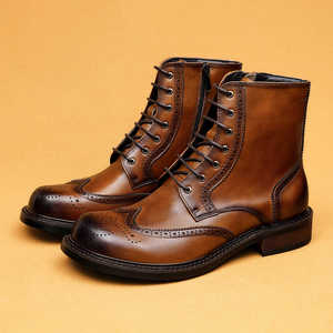 Men's Genuine Leather Ankle <b>Boots</b> Round Toe Lace-Up Anti-Slip Rubber Outsole All Seasons Dress Shoes wholesale - Product Image 1
