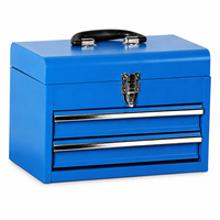 Armoire à outils portative en acier thermolaqué bleu, robuste, à 2 tiroirs, avec couvercle rabattable et verrouillable, capacité de charge de 100 kg, fournie directement par l'usine Guanpin