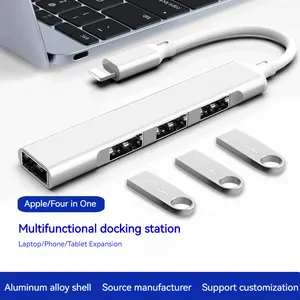 Iphone Ke 4 Port Usb Hub Aluminium Alloy Kabel USB Splitter Usb3.0 4 Port USB Hub untuk Beberapa Dock Ekspansi Paduan Aluminium