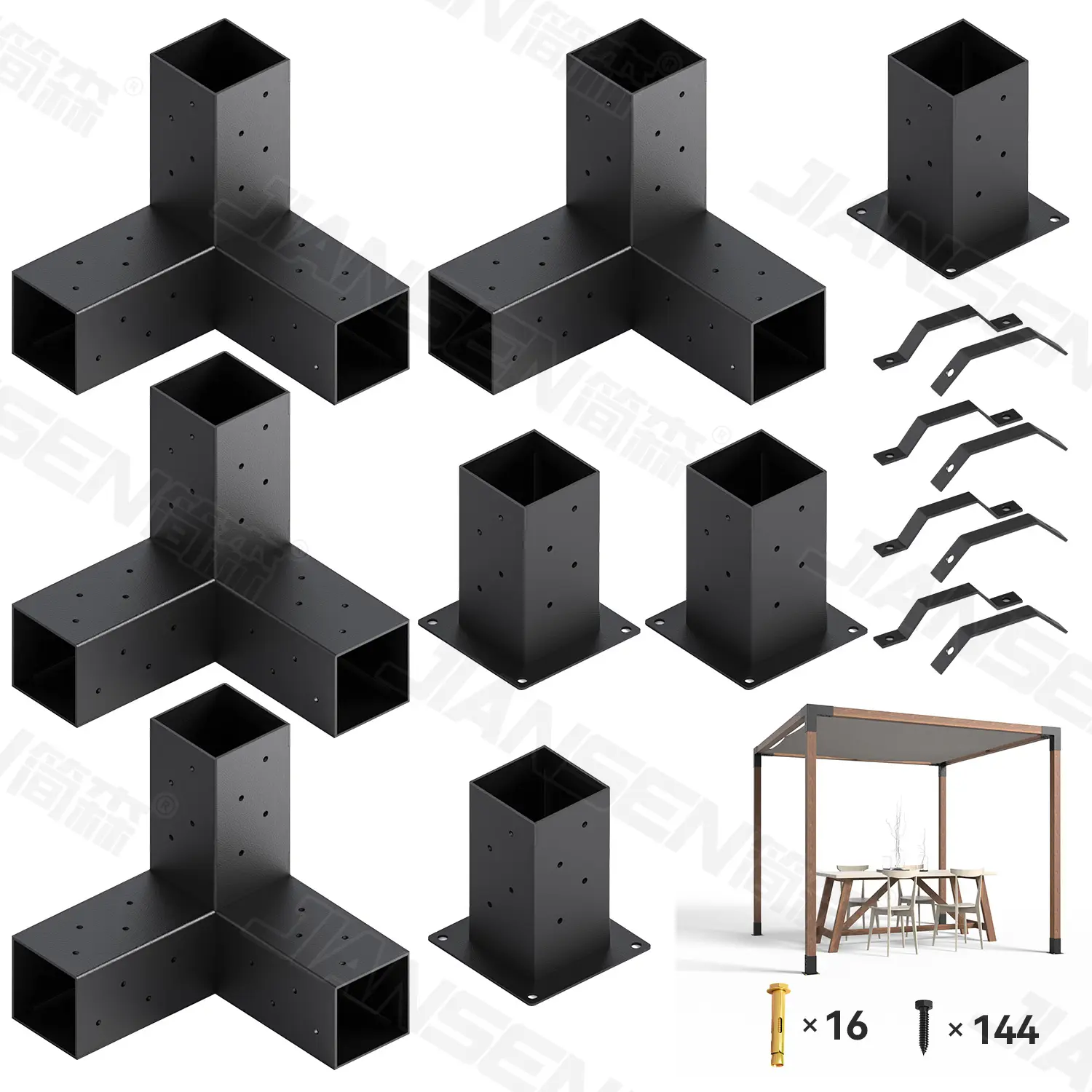 ขายึดโลหะฐานเสา Pergola สำหรับชุดศาลาโครงไม้