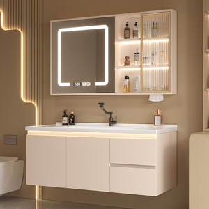 New smart bathroom cabinet combination hand wash basin cabinet bathroom hot curved integrated basin wash basin - Product Image 3