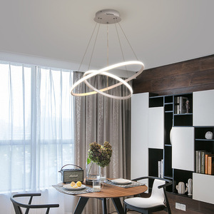 Lustre moderne en acier inoxydable blanc avec anneau, hauteur réglable, LED, télécommande pour salon, AC 220V 5000K - Product Image 4