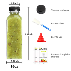 Bouteille carrée en plastique PET pour jus 150ml 350ml 500ml avec bouchon à vis pour tasses à bubble tea, lait, boissons énergisantes - Product Image 2