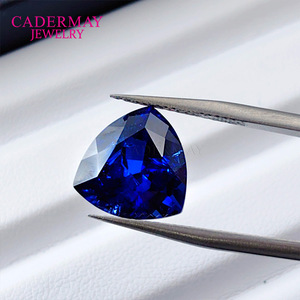 Cadermay Royal Blue Cultured Sapphire Fat Triangle Loose Stone For Jewelry Making 5x5mm To 12x12mm - Product Image 1