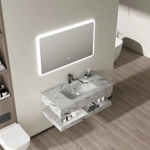 Salle de bain <span class=keywords><strong>Dalle</strong></span> de roche Flexion à chaud Lavabo intégré Meuble sous vasque en marbre Pierre frittée Lavabo Salle de bain avec miroir - Product Image 2