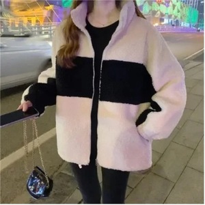 <b>Plus</b> <b>Size</b> Women Fleece Coat Black Apricot Color Blocking Thick Warm Autumn Winter Casual Outerwear - Product Image 3