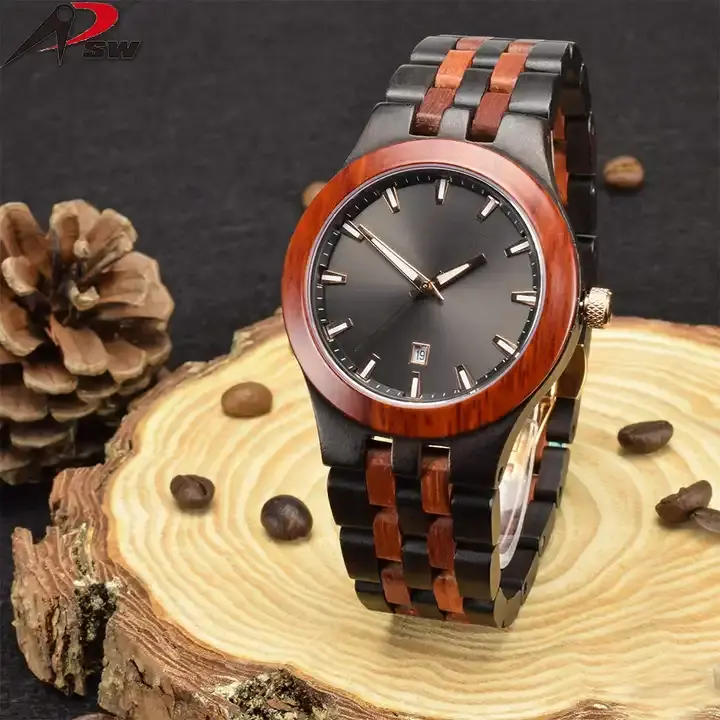 Elegante sandalo nero combinato sandalo rosso orologio in legno per gli uomini giappone movimento cronografo uomini tempo pezzi