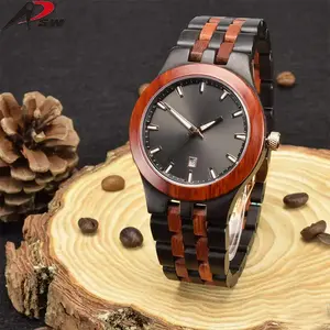 Elegant Black Sandal Combined Red Sandal Wooden Watch For Men Japan Movement Chronograph Men Time Pieces