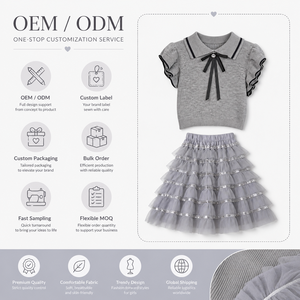 Completo Estivo Elegante per Bambine, 2 Pezzi: Top in Maglia con Volant e Gonna in Tulle, Poliestere e Cotone, Personalizzabile OEM con Etichetta Privata - Product Image 3