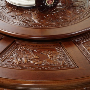 Mesa de Comedor Redonda de Madera Maciza con Sillas, Mesa Redonda Grande de Roble Chino Tallado de 1.8 Metros - Product Image 6