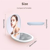 Cermin Kosmetik LED Desktop Pembesaran 1X/3X Dua Sisi Lipat Genggam Berlampu Baterai 1000mAh 90 Menit Kerja Berkelanjutan
