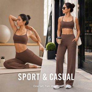 Conjunto Deportivo para Mujer de 2 Piezas: Sujetador Deportivo y Pantalones de Yoga de Pierna Ancha con Sensación Ligera y Secado Rápido para Gimnasio y Entrenamiento - Product Image 5