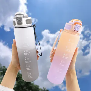 Großhandel auslaufsicher Sport frei von BPA Tritan 1L-Wasserflasche motivierende Wasserflasche mit Strohhalm und Zeitmarker