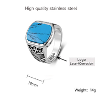 Bague en acier inoxydable de 19mm, argentée, carrée, avec pierres précieuses en œil de tigre noir et turquoise, bague en acier inoxydable, 1129