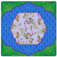 Alas Mahjong Amerika 31.5"x31.5", Motif Taman Pagoda Chinoiserie, Anti-Selip Peredam Kebisingan, Kemasan Gulung Tanpa Lipatan, Pengiriman Cepat
