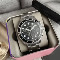 Montre chronographe pour homme, lunette rotative bleue, affichage de la date, bracelet en acier inoxydable, résistante à l'eau, montre de sport pour homme