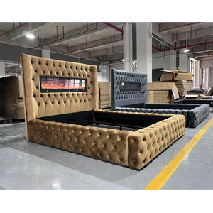 Оптовая продажа мебели для дома: роскошная кровать размера «king-size» с обивкой, каркас с дистанционным управлением, камином и динамиками - Product Image 4