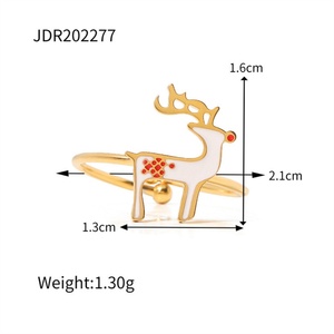 Bague de doigt réglable en émail plaqué or en acier inoxydable délicat pour Noël - Product Image 6