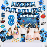 Bannières, affiches, guirlandes, serpentins, ballons en feuille de chiffres, ballons imprimés, décorations de gâteaux pour fête d'anniversaire de 10 ans sur le thème des jeux vidéo