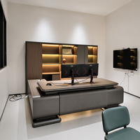 Bureau d'ordinateur de luxe en bois massif peu encombrant en forme de L avec tiroirs de rangement et bordure en PVC pour