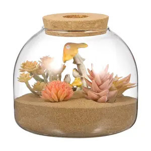 Glass Plant Terrarium Cute Canister Round Fish Bowl Vase Sealed Glass Bottles Vial With Cork Top For Craft