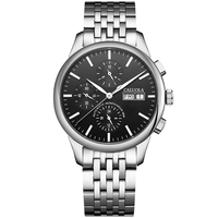 Montre pour homme Caluola, acier inoxydable, analogique, 39 mm, mouvement mécanique entièrement automatique, résistance à l'eau 5 BAR, calendrier