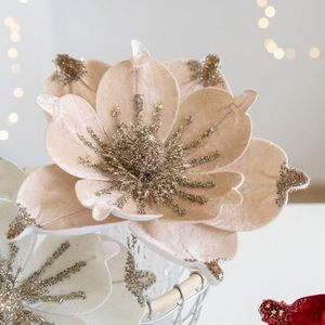 <b>Red</b> Velvet Christmas Flower Tree <b>Ornament</b> Glitter Christmas Flowers for Christmas Tree Decorations - Product Image 2