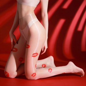 Red Lip Print Thigh High Stockings Ultra Thin Transparent Nylon Women's Sexy Hosiery - Product Image 2