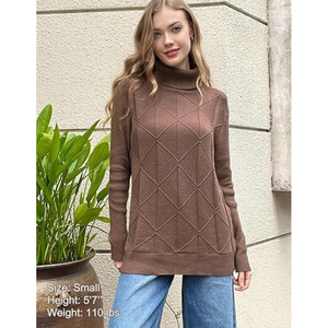 Suéter de Punto Grueso para Mujer |   Suéter Acogedor de Lana y Acrílico con Corte Holgado y Cuello Alto Simulado |   Fabricante de Moda de Invierno OEM/ODM - Product Image 4