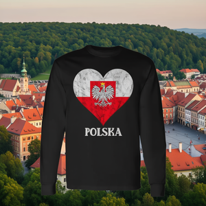 Camiseta de manga larga con diseño de corazón del patrimonio polaco, unisex para adultos, cuello redondo, diseño de orgullo cultural - Product Image 3