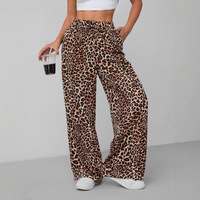 Pantalon droit ample à imprimé léopard pour femme, taille haute élastique, décontracté, vintage et tendance – Prix de gros