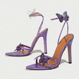 Sandales à talons hauts pointus tridimensionnelles pour femmes, chaussures pour femmes, chaussures à talons hauts violets pour soirée - Product Image 5