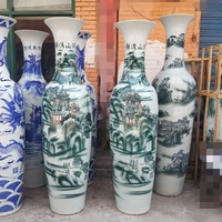 Jingdezhen vase de sol en céramique bleu et blanc fait à la main unique grand vase sur pied