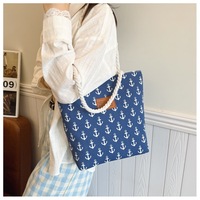 Sac fourre-tout en toile pour femmes, avec poignée en corde, grand sac de plage imprimé pour les voyages d'été, les courses, l'usage quotidien, léger, durable et élégant