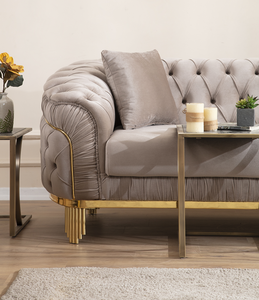 Modern Style Modular 2 Piece Apartment Living Room Set (includes <b>Sofa</b> + Loveseat) Made Velvet Button Tufted Surface Taupe Color - Product Image 6