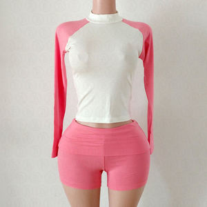 Frauen zweiteiliges Lounge-Set Y2K Kleidung Custom Cotton Jersey Baby T-Shirt Dünne lange Ärmel und ausgestellte Hosen für <span class=keywords><strong>2</strong></span>-teiliges Set Frauen - Product Image 5